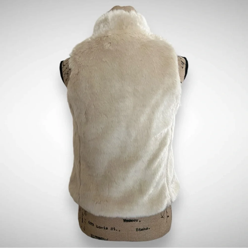 LANDS’‎ END Girls Faux Fur Beige Full Zip Vest Medium | NWT